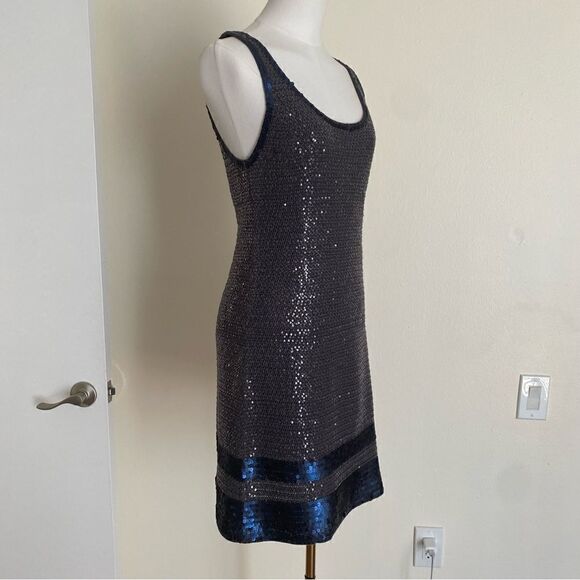 Iisli Knit Gray & Navy Sequin Mini Cocktail Dress Size Small - Picture 5 of 12